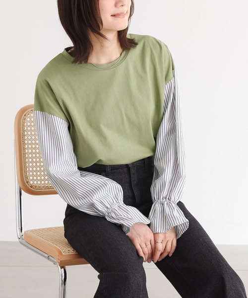 n'OrLABEL（ノアールレーベル）の「異素材キャンディースリーブカットソー（Tシャツ/カットソー・レディース・ネイビー/ブラック/ブラウン/グリーン・2/1）」の15枚目の写真