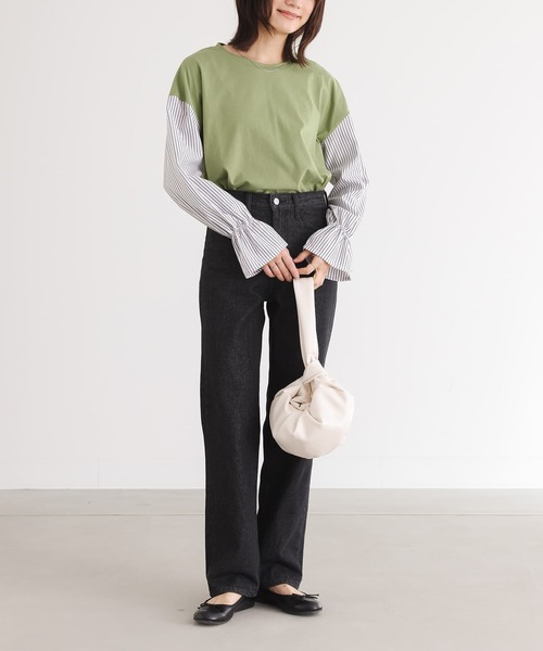 n'OrLABEL（ノアールレーベル）の「異素材キャンディースリーブカットソー（Tシャツ/カットソー・レディース・ネイビー/ブラック/ブラウン/グリーン・2/1）」の16枚目の写真