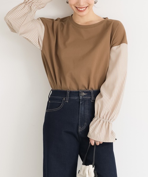 n'OrLABEL（ノアールレーベル）の「異素材キャンディースリーブカットソー（Tシャツ/カットソー・レディース・ネイビー/ブラック/ブラウン/グリーン・2/1）」の11枚目の写真