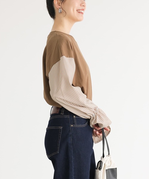 n'OrLABEL（ノアールレーベル）の「異素材キャンディースリーブカットソー（Tシャツ/カットソー・レディース・ネイビー/ブラック/ブラウン/グリーン・2/1）」の12枚目の写真