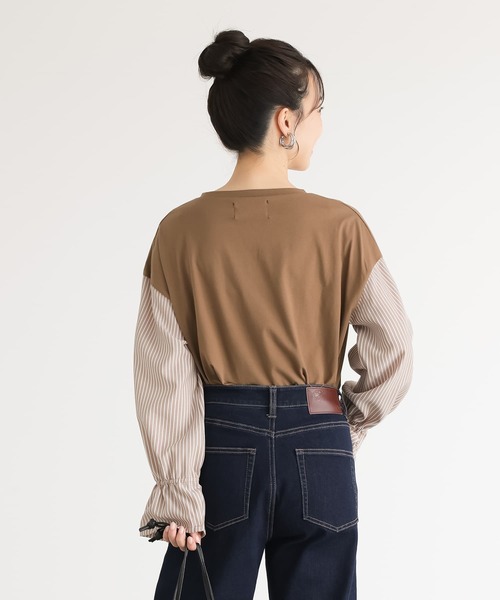 n'OrLABEL（ノアールレーベル）の「異素材キャンディースリーブカットソー（Tシャツ/カットソー・レディース・ネイビー/ブラック/ブラウン/グリーン・2/1）」の13枚目の写真