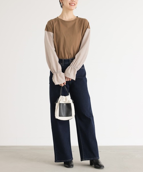 n'OrLABEL（ノアールレーベル）の「異素材キャンディースリーブカットソー（Tシャツ/カットソー・レディース・ネイビー/ブラック/ブラウン/グリーン・2/1）」の14枚目の写真