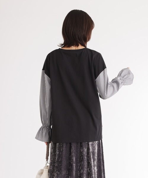 n'OrLABEL（ノアールレーベル）の「異素材キャンディースリーブカットソー（Tシャツ/カットソー・レディース・ネイビー/ブラック/ブラウン/グリーン・2/1）」の10枚目の写真