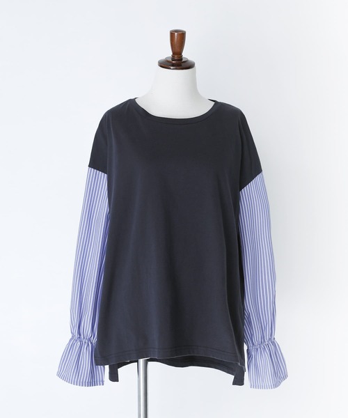 n'OrLABEL（ノアールレーベル）の「異素材キャンディースリーブカットソー（Tシャツ/カットソー・レディース・ネイビー/ブラック/ブラウン/グリーン・2/1）」の19枚目の写真