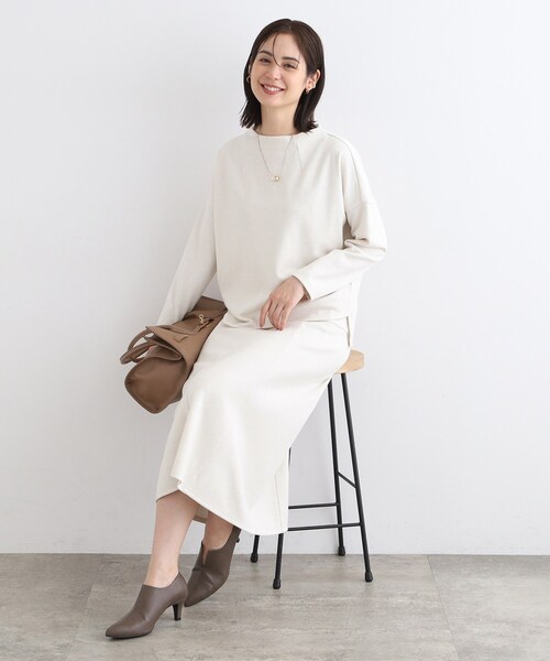 【セール】【洗える／UVケア／SETUP可能】ライトジャージ ボトルネックトップス（Tシャツ/カットソー）｜INDIVI（インディヴィ）