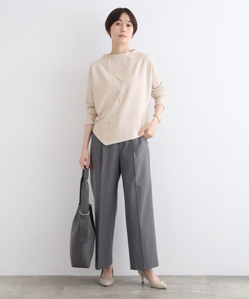 【セール】【洗える／UVケア／SETUP可能】ライトジャージ ボトルネックトップス（Tシャツ/カットソー）｜INDIVI（インディヴィ）