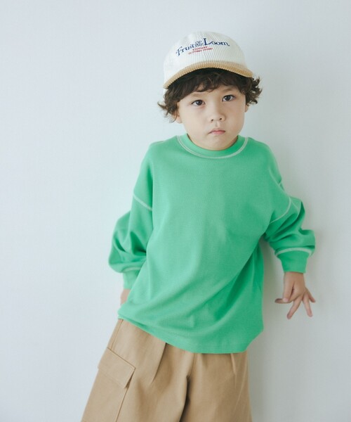 green label relaxing（グリーンレーベルリラクシング）の「TJ ハニカム 配色ステッチ ロングスリーブ / キッズ 100cm-130cm（Tシャツ/カットソー・キッズ・ライトピンク/ブラック/オフホワイト/ライトブルー/ケリーグリーン・120cm/100cm/130cm/110cm）」の4枚目の写真