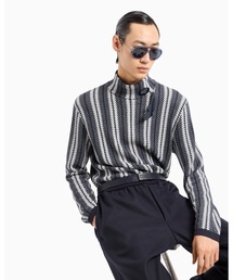 EMPORIO ARMANI | 【エンポリオ アルマーニ】アイコン モックネックセーター ウール混紡 ツートンヘリンボーン ジャカードモチーフ(ニット/セーター)