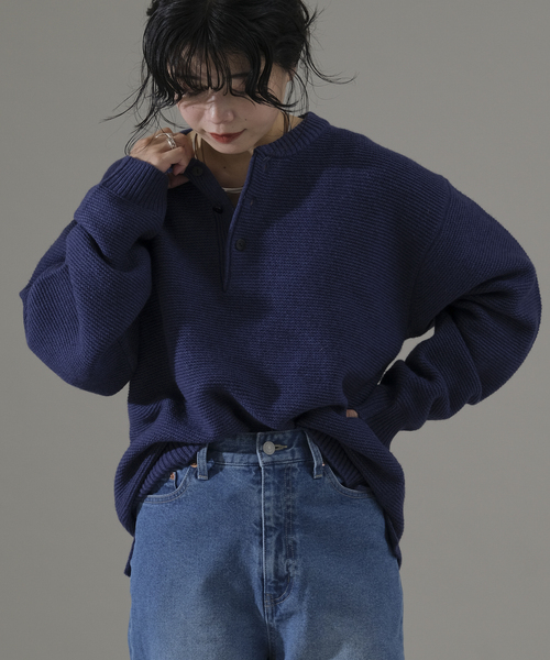 JOURNAL STANDARD relume(ジャーナルスタンダード レリューム)の「HAMILTON WOOL ガーター ヘンリーネックニット(ニット/セーター・メンズ・ライトブルー/ブラック/パープル/ネイビー/グレー・MEDIUM/LARGE)」の16枚目の写真