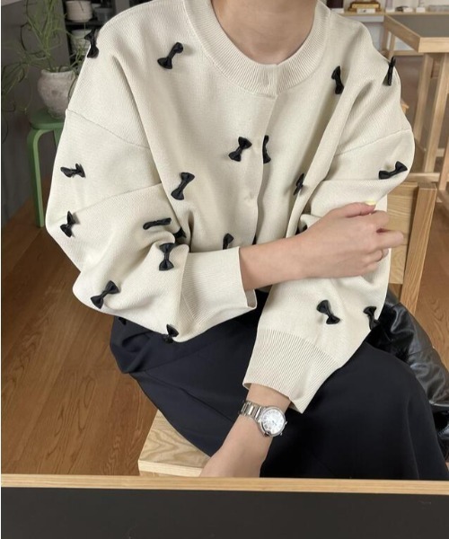 【セール】リボンモチーブドッキングカーディガン(カーディガン/ボレロ)|N.s(エヌドットエス)