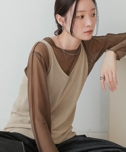 Bab(バブ)の「ラメニットタンクトップ(タンクトップ・レディース・アイボリー/ブラック/グレー/チャコールグレー/ベージュ・FREE)」の5枚目の写真