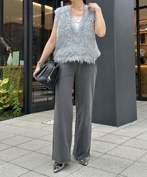 DouDou(ドゥドゥ)の「ピグメント加工裏毛パンツ(スウェットパンツ・レディース・チャコールグレー/ブラウン・FREE/TM)」の6枚目の写真