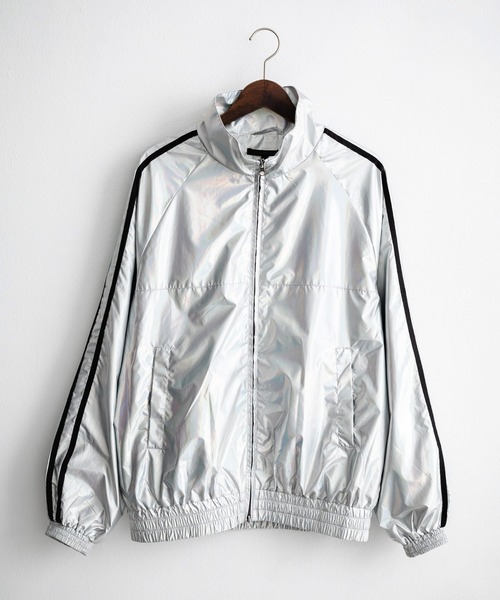 Rocky Monroe（ロッキーモンロー）の「オーバーサイズ袖ラインシャイニートラックジャケット（ブルゾン・メンズ・シルバー系/ブラック/ホワイト系・M/L）」の14枚目の写真