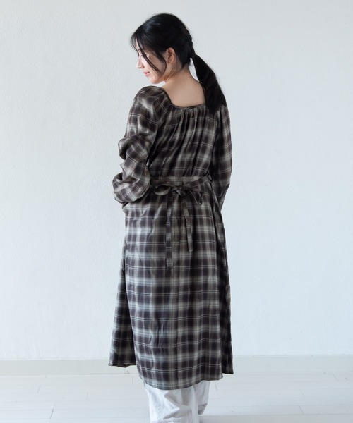 セール】Uネックチェックワンピース / ナチュラル フレンチ 大人