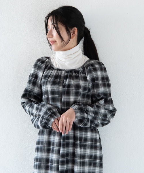 セール】Uネックチェックワンピース / ナチュラル フレンチ 大人