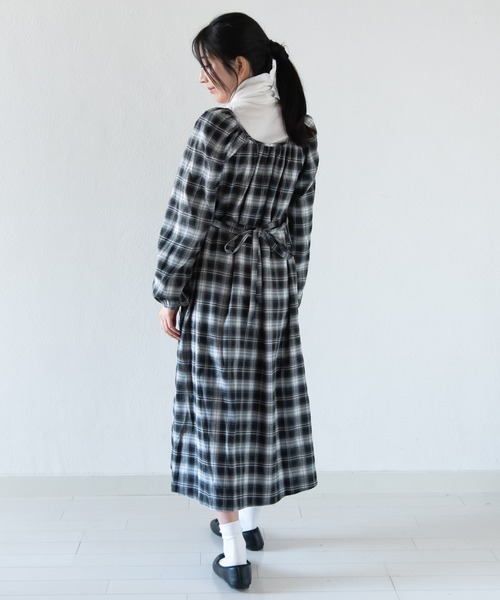 セール】Uネックチェックワンピース / ナチュラル フレンチ 大人