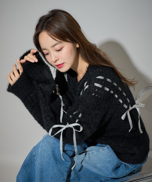 リボンフェザーパールミックスプルオーバー RALPH LAUREN PURPLE LABEL/ラルフローレン パープルレーベル通販