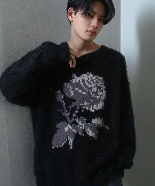 クルーネック アソート シャギー ニット / モヘアライク アソート デザイン ニット（ニット/セーター）｜Nilway（ニルウェイ）