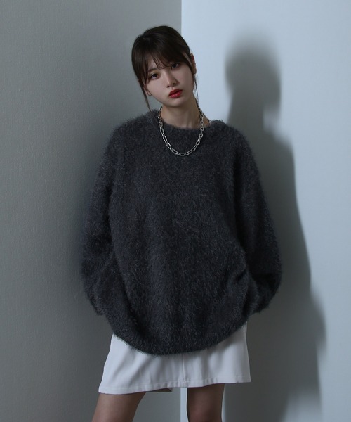 NILWAY（ニルウェイ）の「クルーネック アソート シャギー ニット / モヘアライク アソート デザイン ニット（ニット/セーター・メンズ・ブラック/アイボリー/ブラック系2/ブラック系1/ブラック系/チャコール/ブラック系4/グレー系/ブラック系3/グレー系1・MEDIUM/LARGE）」の8枚目の写真