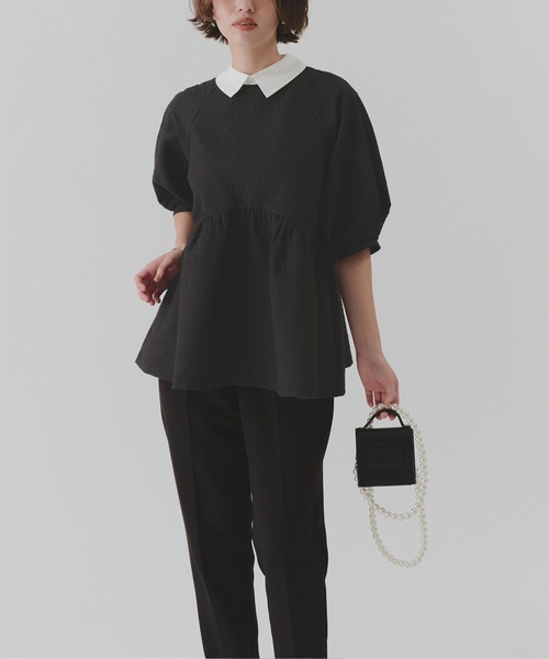 titivate（ティティベイト）の「つけ襟付きペプラムデザイントップス（Tシャツ/カットソー・レディース・ブラック/ベージュ・M/S/L）」の8枚目の写真