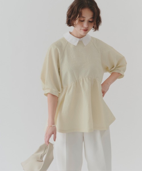 titivate（ティティベイト）の「つけ襟付きペプラムデザイントップス（Tシャツ/カットソー・レディース・ブラック/ベージュ・M/S/L）」の14枚目の写真