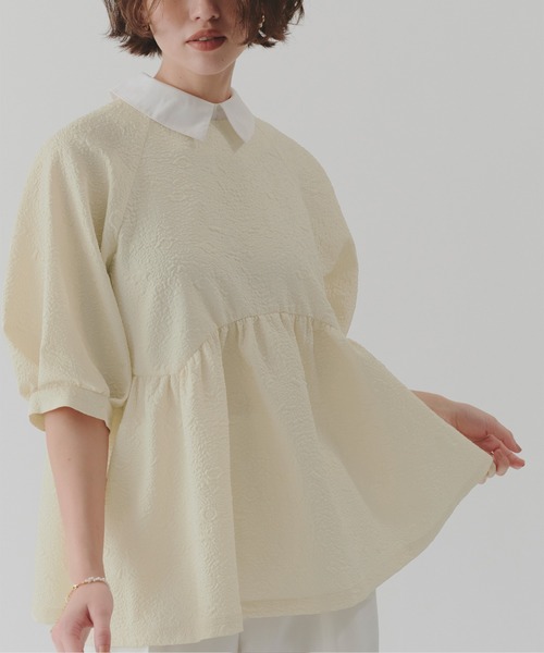 titivate（ティティベイト）の「つけ襟付きペプラムデザイントップス（Tシャツ/カットソー・レディース・ブラック/ベージュ・M/S/L）」の15枚目の写真