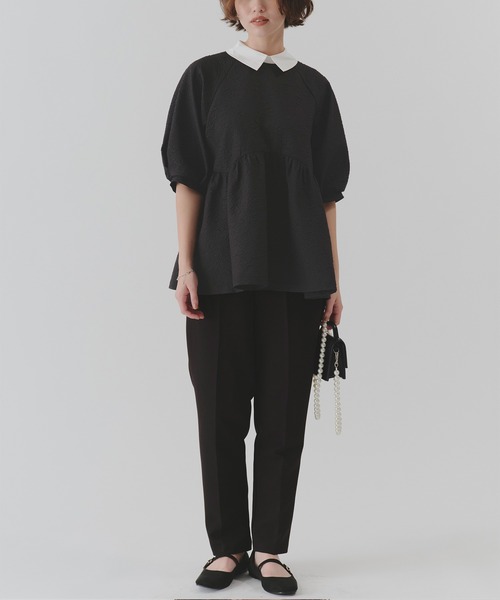 titivate（ティティベイト）の「つけ襟付きペプラムデザイントップス（Tシャツ/カットソー・レディース・ブラック/ベージュ・M/S/L）」の5枚目の写真