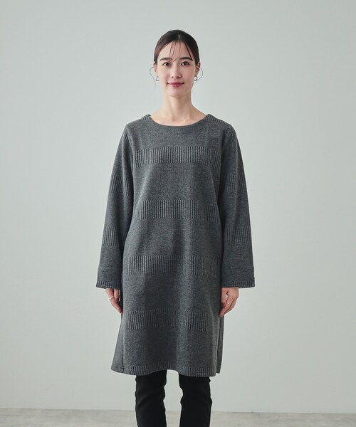 セール】【S-LL/体型カバー】お袖ストライプ Aライン チュニック