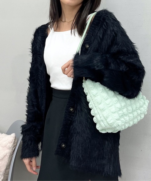 セール】【&soiree】モヘアライクシャギーニットカーディガン