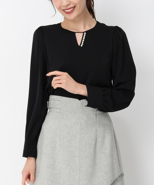 MISCH MASCH（ミッシュマッシュ）の「裏地付きパールブラウス/MM448104（シャツ/ブラウス・レディース・ブルー/ホワイト/ブラック・ﾌﾘ-）」の2枚目の写真