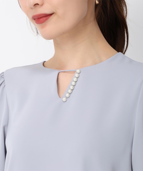 MISCH MASCH（ミッシュマッシュ）の「裏地付きパールブラウス/MM448104（シャツ/ブラウス・レディース・ブルー/ホワイト/ブラック・ﾌﾘ-）」の9枚目の写真