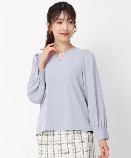 MISCH MASCH（ミッシュマッシュ）の「裏地付きパールブラウス/MM448104（シャツ/ブラウス・レディース・ブルー/ホワイト/ブラック・ﾌﾘ-）」の17枚目の写真