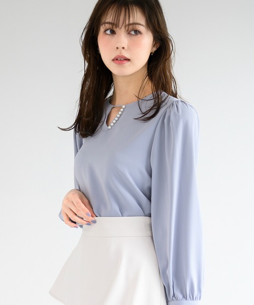 MISCH MASCH（ミッシュマッシュ）の「裏地付きパールブラウス/MM448104（シャツ/ブラウス・レディース・ブルー/ホワイト/ブラック・ﾌﾘ-）」の21枚目の写真