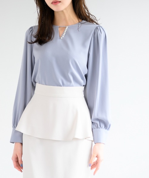 MISCH MASCH（ミッシュマッシュ）の「裏地付きパールブラウス/MM448104（シャツ/ブラウス・レディース・ブルー/ホワイト/ブラック・ﾌﾘ-）」の22枚目の写真