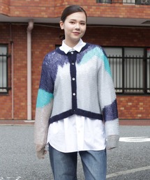 H.A.K（ハク）の「ウールナイロンモヘヤウェーブブロッキングインターシャクロップドニットカーディガン（カーディガン/ボレロ）」