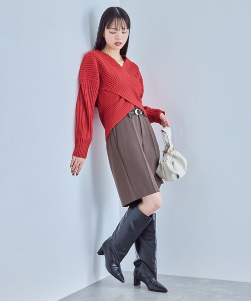 VIS（ビス）の「ふんわりカシュクールニットプルオーバー（ニット/セーター・レディース・レッド/オフホワイト/チャコールグレー・FREE）」の5枚目の写真