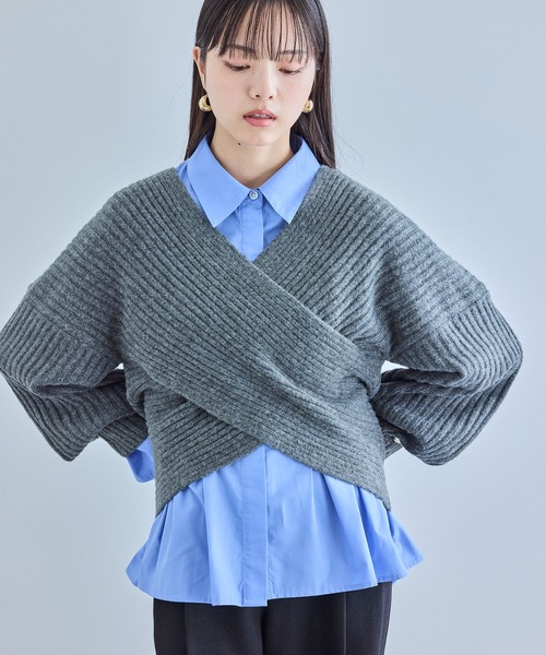 VIS（ビス）の「ふんわりカシュクールニットプルオーバー（ニット/セーター・レディース・レッド/オフホワイト/チャコールグレー・FREE）」の13枚目の写真