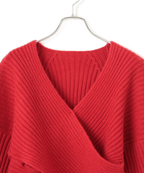 VIS（ビス）の「ふんわりカシュクールニットプルオーバー（ニット/セーター・レディース・レッド/オフホワイト/チャコールグレー・FREE）」の17枚目の写真