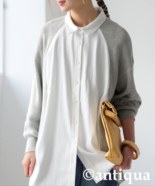 antiqua(アンティカ)の「ニットドッキングシャツ(シャツ/ブラウス・レディース・ホワイト/ブラック・ONESIZE)」の3枚目の写真