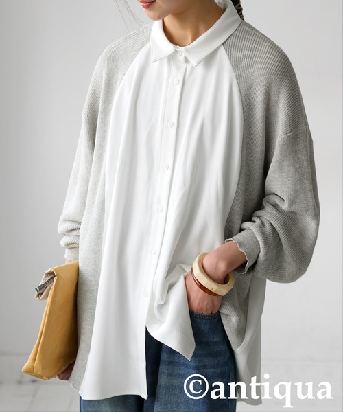 antiqua(アンティカ)の「ニットドッキングシャツ(シャツ/ブラウス・レディース・ホワイト/ブラック・ONESIZE)」の5枚目の写真