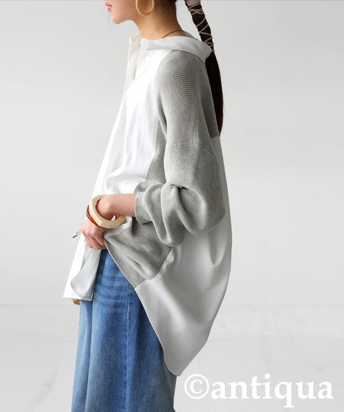 antiqua(アンティカ)の「ニットドッキングシャツ(シャツ/ブラウス・レディース・ホワイト/ブラック・ONESIZE)」の4枚目の写真