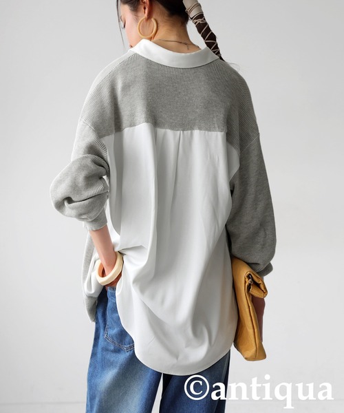 antiqua(アンティカ)の「ニットドッキングシャツ(シャツ/ブラウス・レディース・ホワイト/ブラック・ONESIZE)」の6枚目の写真