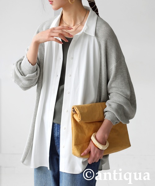 antiqua(アンティカ)の「ニットドッキングシャツ(シャツ/ブラウス・レディース・ホワイト/ブラック・ONESIZE)」の7枚目の写真