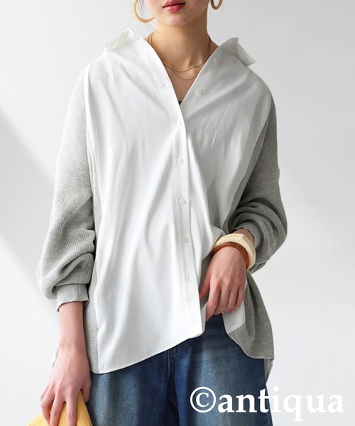 antiqua(アンティカ)の「ニットドッキングシャツ(シャツ/ブラウス・レディース・ホワイト/ブラック・ONESIZE)」の8枚目の写真