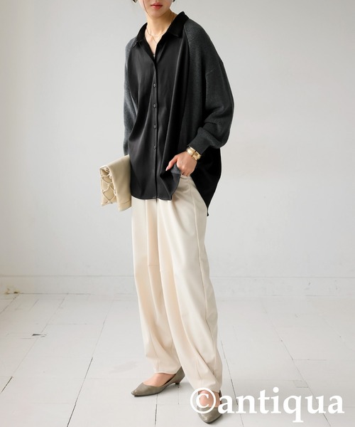 antiqua(アンティカ)の「ニットドッキングシャツ(シャツ/ブラウス・レディース・ホワイト/ブラック・ONESIZE)」の9枚目の写真