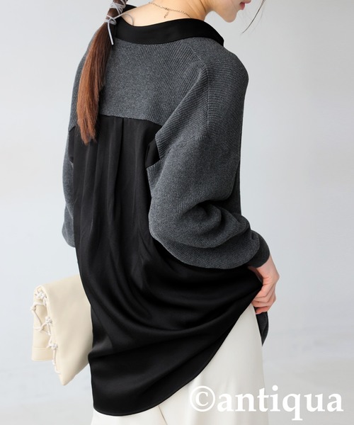 antiqua(アンティカ)の「ニットドッキングシャツ(シャツ/ブラウス・レディース・ホワイト/ブラック・ONESIZE)」の11枚目の写真