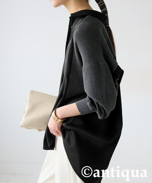 antiqua(アンティカ)の「ニットドッキングシャツ(シャツ/ブラウス・レディース・ホワイト/ブラック・ONESIZE)」の12枚目の写真