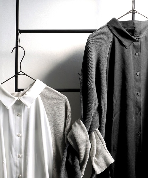 antiqua(アンティカ)の「ニットドッキングシャツ(シャツ/ブラウス・レディース・ホワイト/ブラック・ONESIZE)」の14枚目の写真
