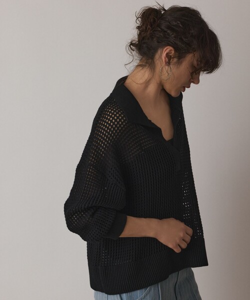 Diagram（ダイアグラム）の「メッシュVネックニットトップ（ニット/セーター・レディース・イエロー/ブラック/ホワイト・36）」の10枚目の写真