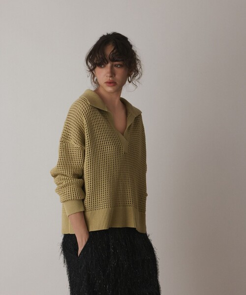 Diagram（ダイアグラム）の「メッシュVネックニットトップ（ニット/セーター・レディース・イエロー/ブラック/ホワイト・36）」の12枚目の写真